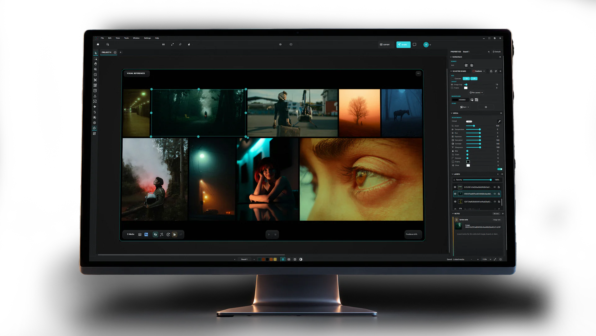 CINESLATE moodboard displayed on a monitor with a transparent background