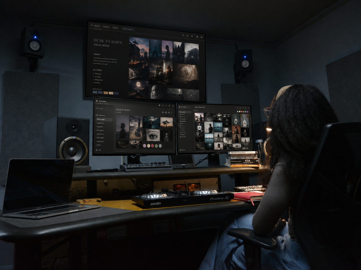 CINESLATE AI moodboard workspace for creators and studios in a production studio